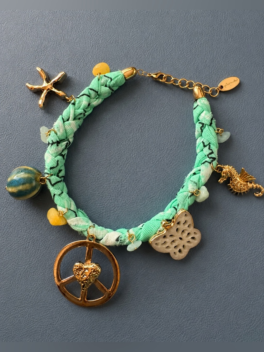 Free People NWOT Sky Charm Turquoise Bead Fabric Boho Adjustable Anklet - Picture 5 of 5